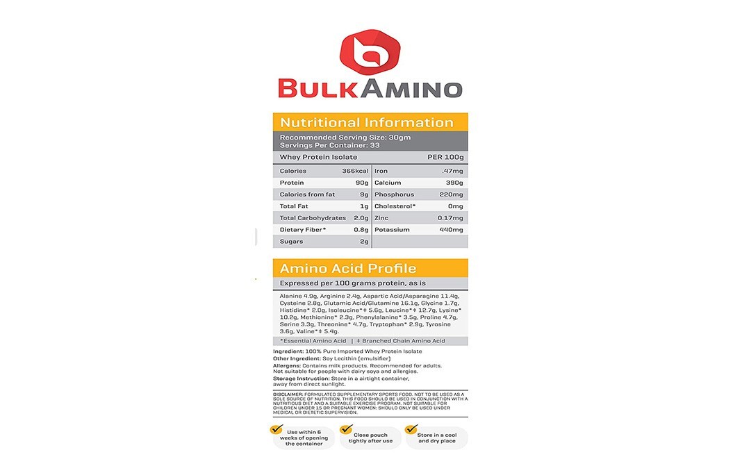 Bulkamino Whey Protein Isolate    Pack  1 kilogram